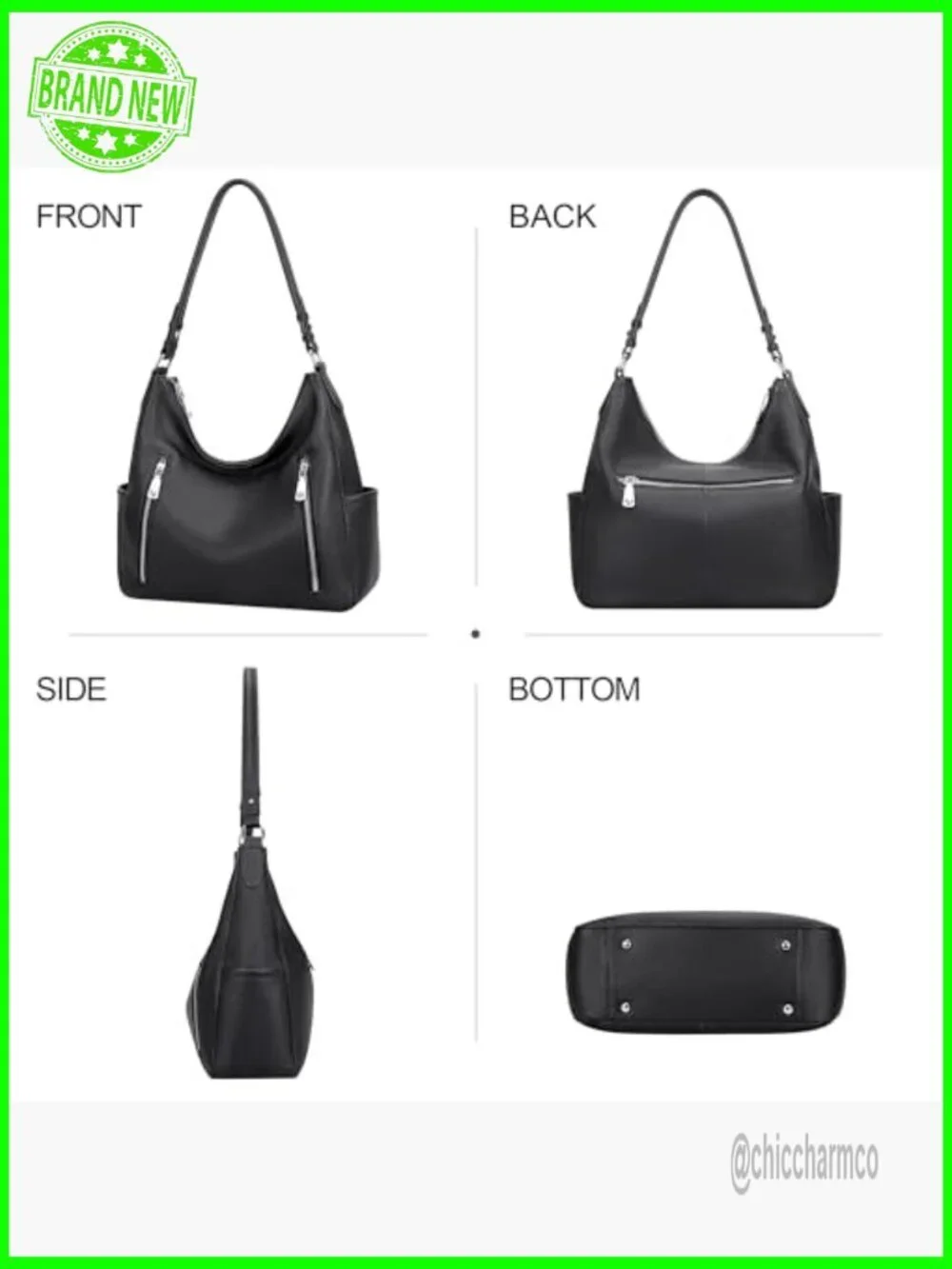 Genuine Leather Hobo Shoulder Bag Crossbody Medium Size 12x11 Inches